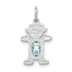 14K White Gold Girl 6x4 Oval Genuine Aquamarine-March