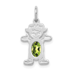 14K White Gold Girl 6x4 Oval Genuine Peridot-August