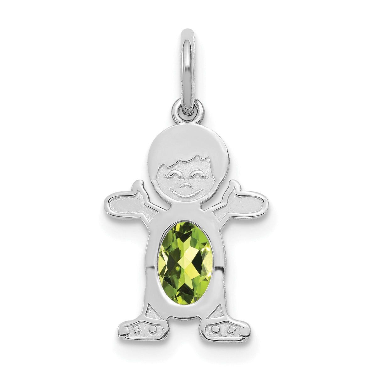 14K White Gold Boy 6x4 Oval Genuine Peridot-August