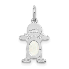 14K White Gold Boy 6x4 Oval Genuine Opal-October