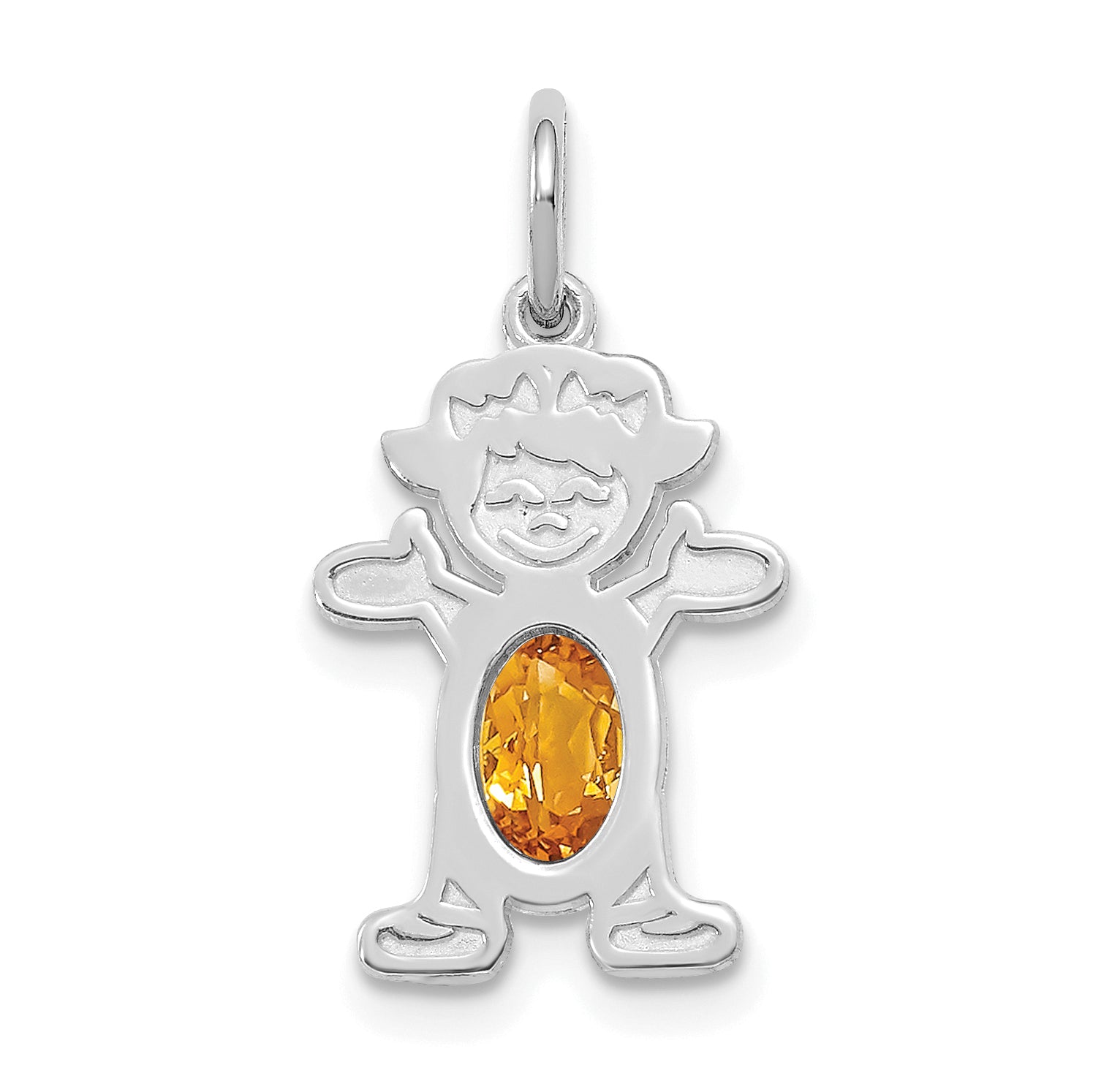 14K White Gold Girl 6x4 Oval Genuine Citrine-November