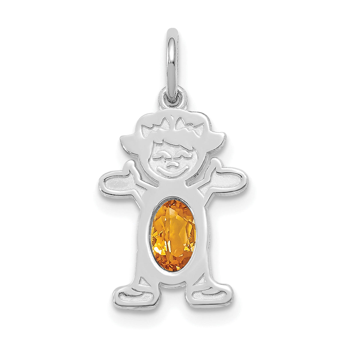 14K White Gold Girl 6x4 Oval Genuine Citrine-November