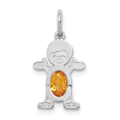 14K White Gold Boy 6x4 Oval Genuine Citrine-November