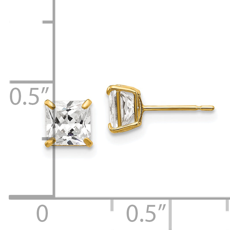 14k 5mm Square CZ Post Earrings