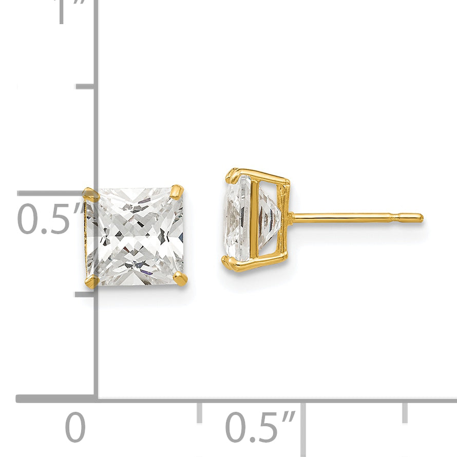 14k 6mm Square CZ Post Earrings