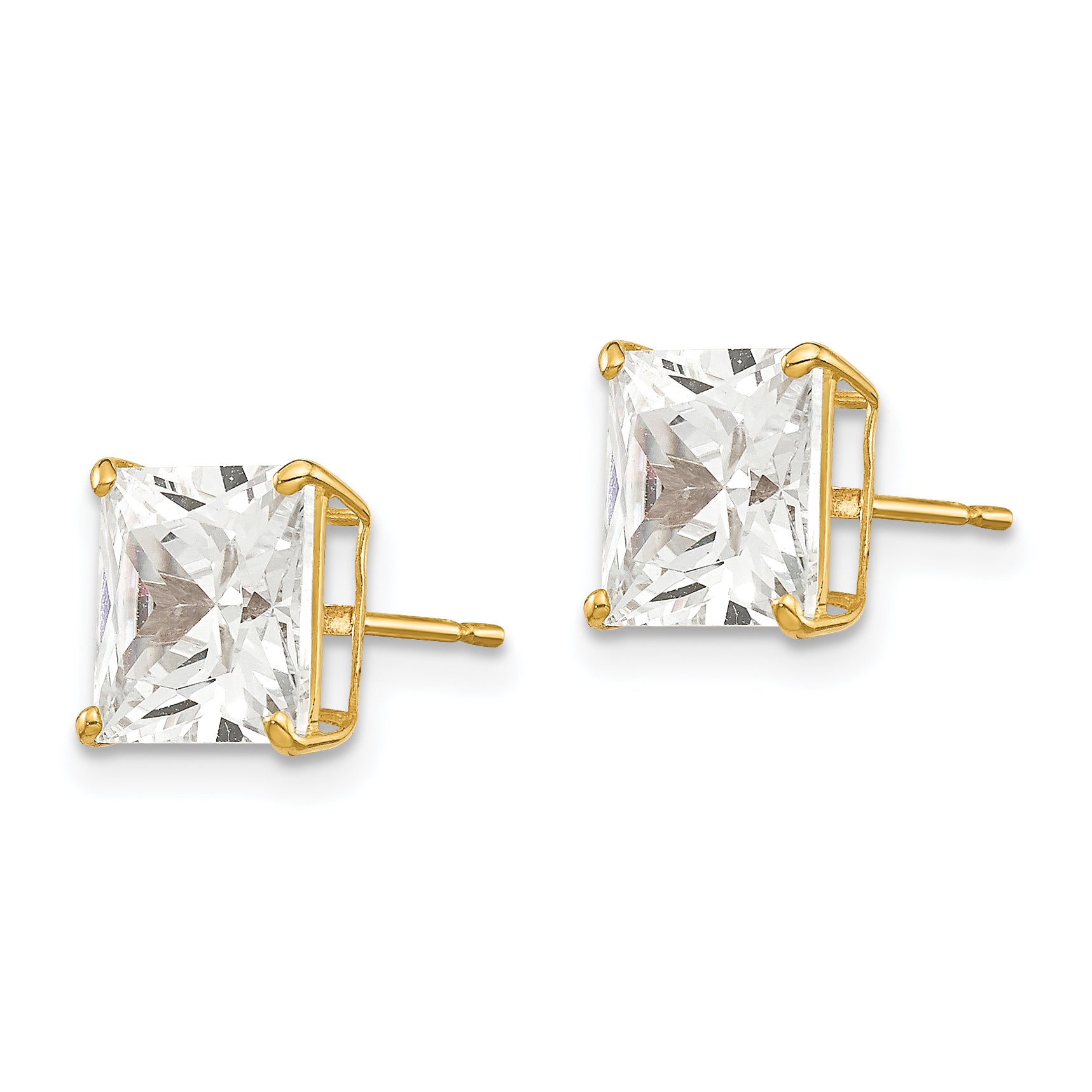 14k 7mm Square CZ Post Earrings