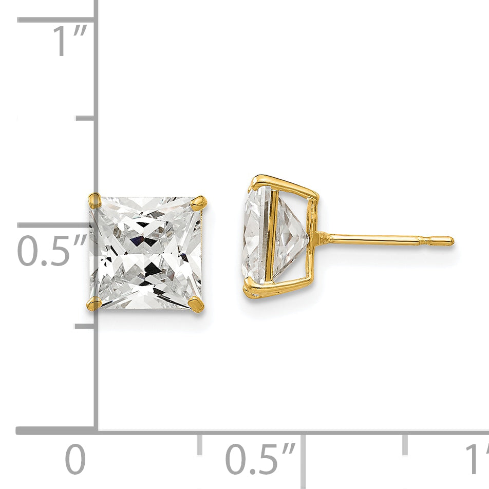 14k 7mm Square CZ Post Earrings