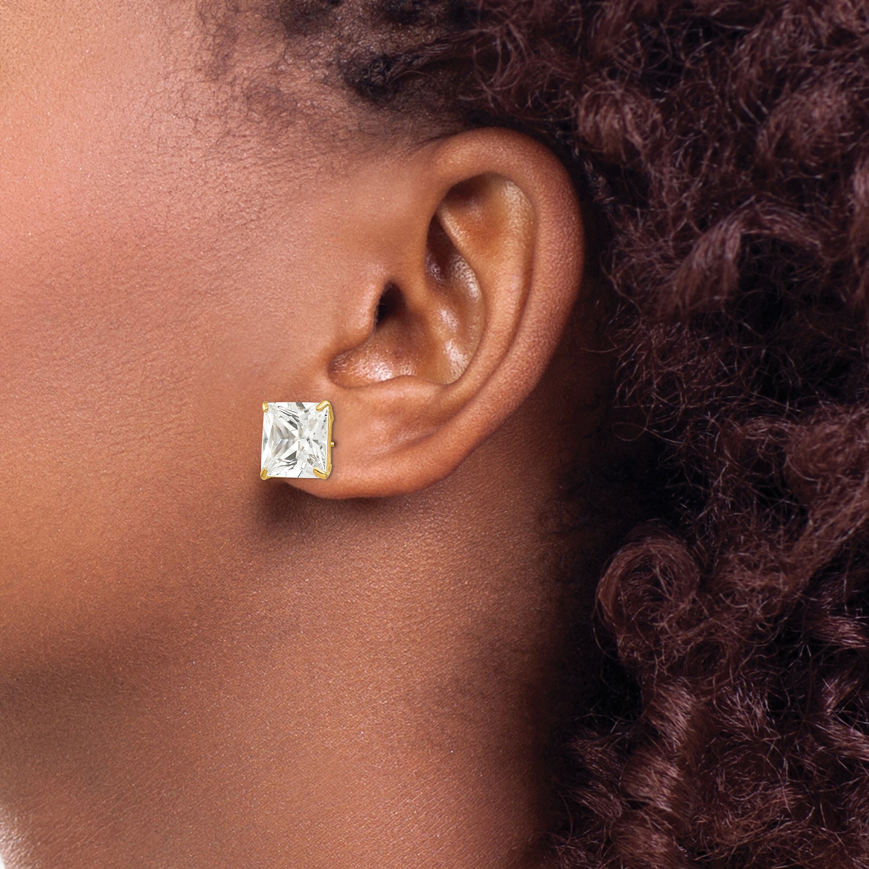 14k 10mm Square CZ Post Earrings