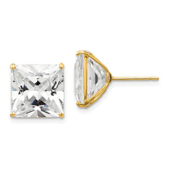 14k 11mm Square CZ Post Earrings