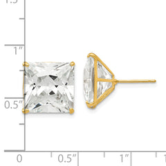 14k 12mm Square CZ Post Earrings