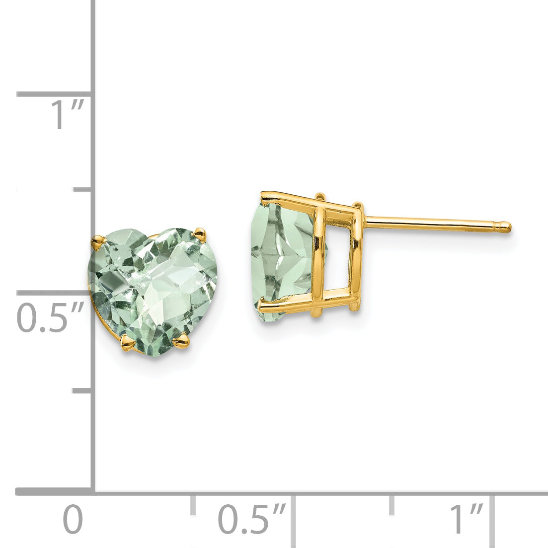 14k 8mm Heart Checker-Cut Green Quartz Earring