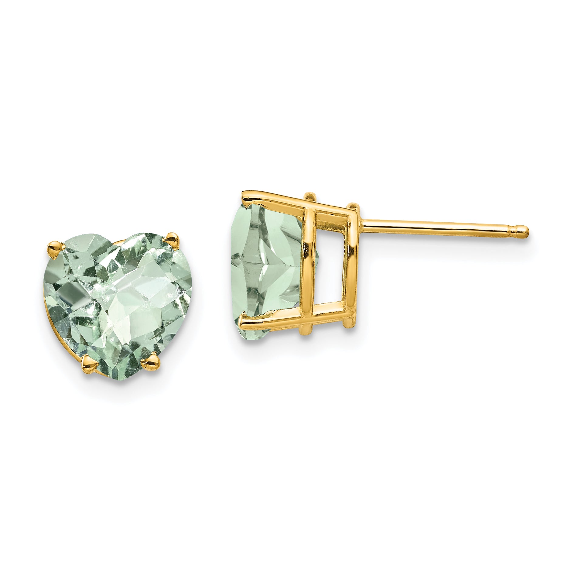 14k 8mm Heart Checker-Cut Green Quartz Earring