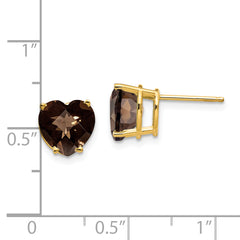 14k 8mm Heart Checker-Cut Smoky Quartz Earring