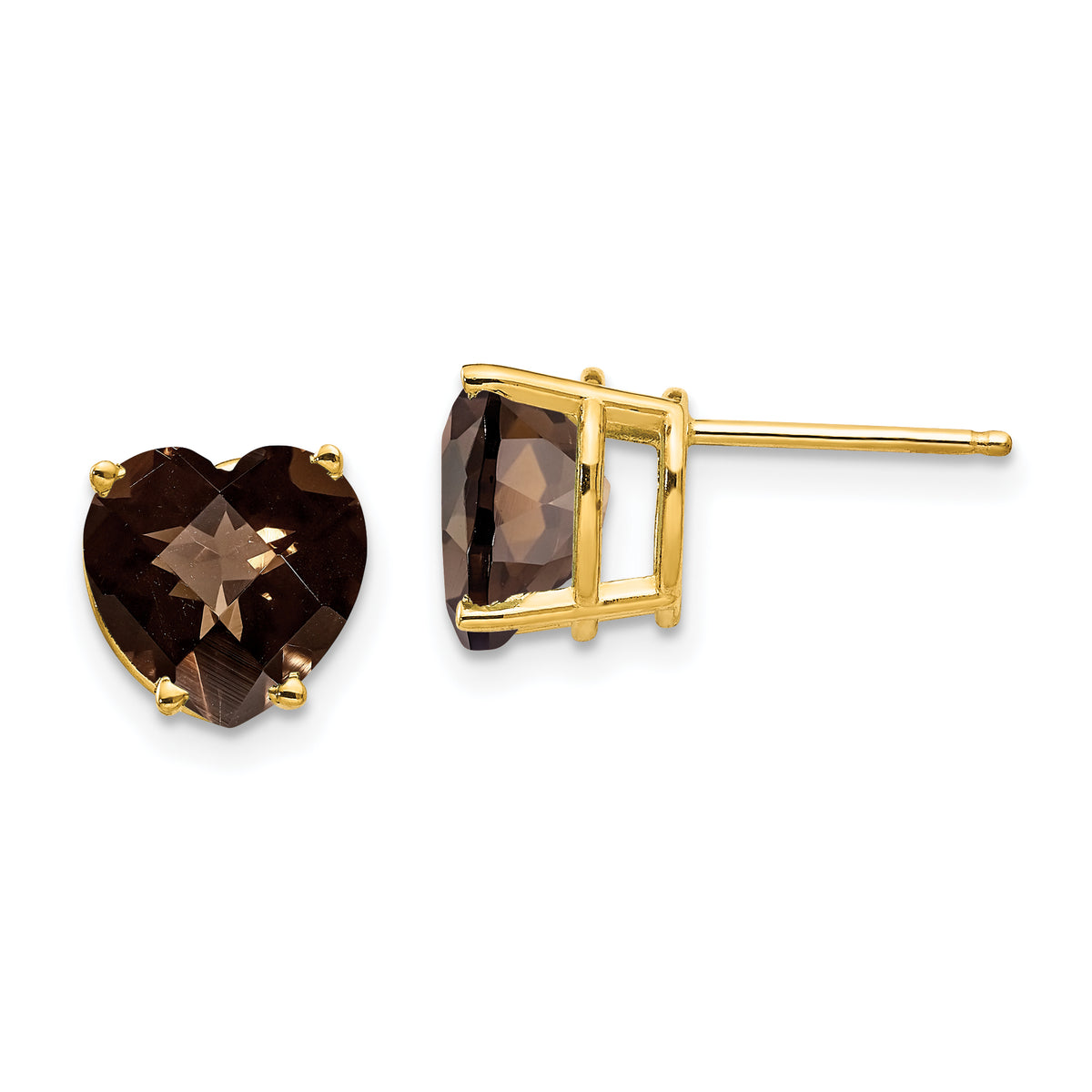 14k 8mm Heart Checker-Cut Smoky Quartz Earring