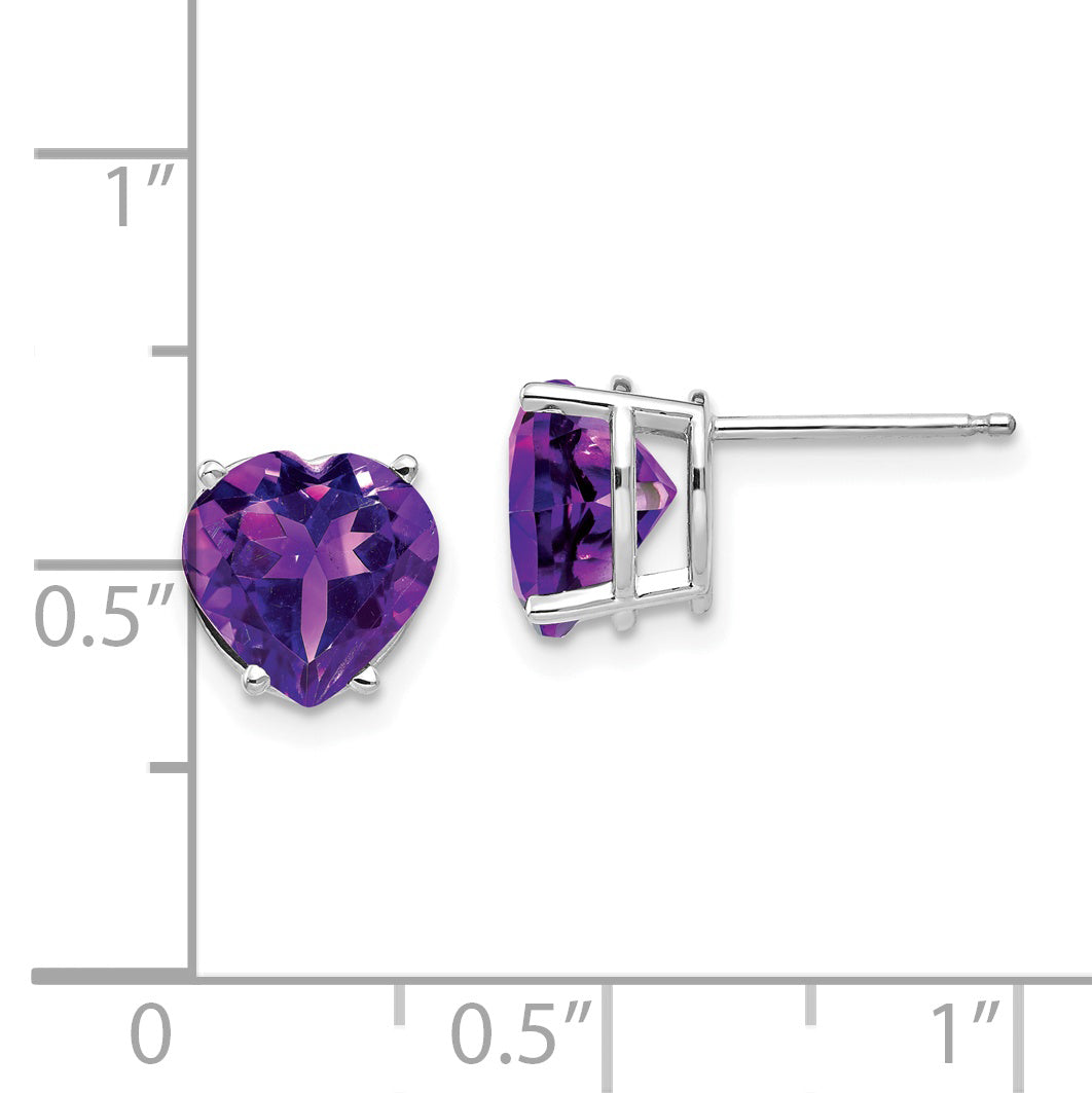 14k White Gold 8mm Heart Amethyst earring