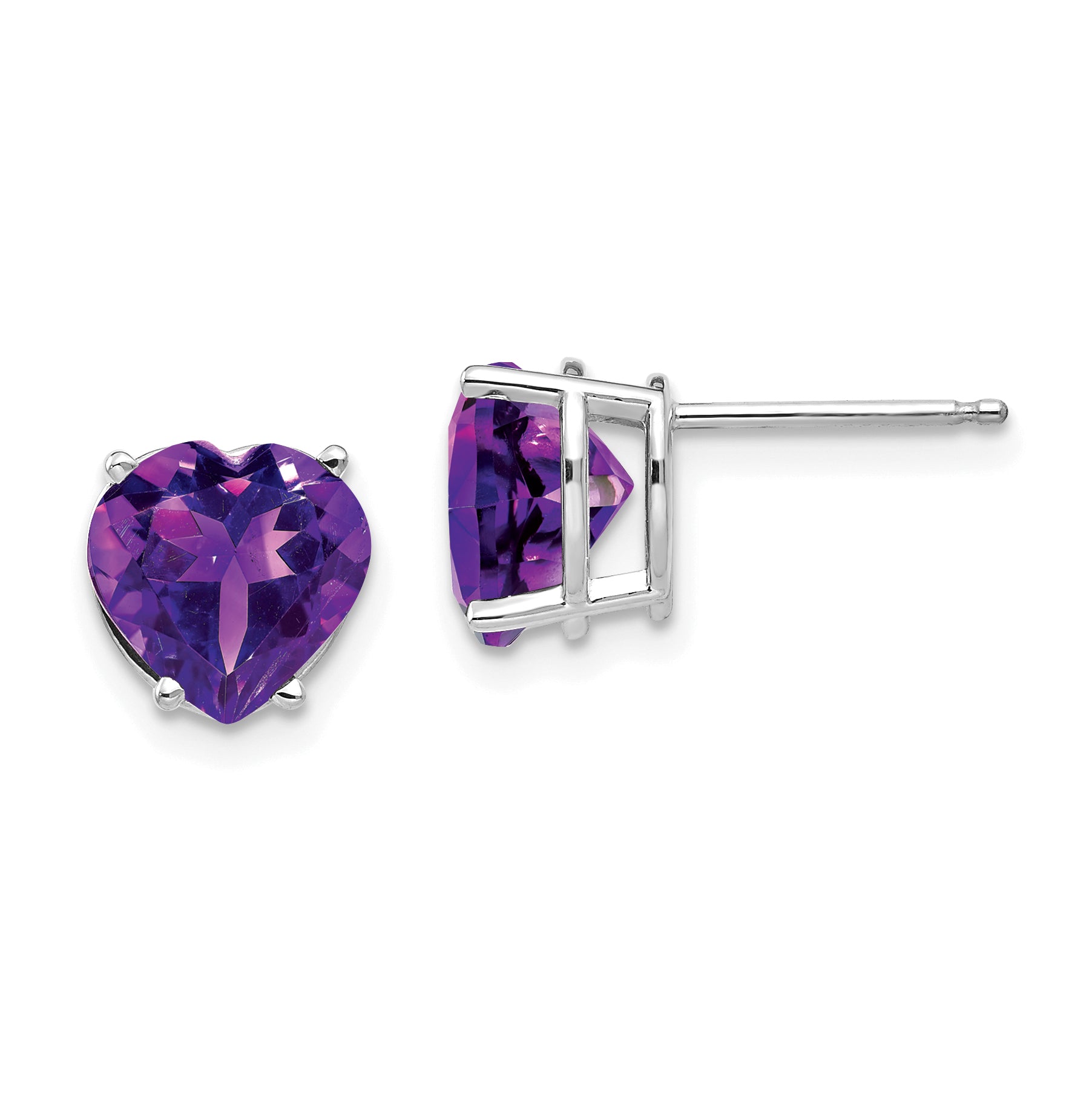 14k White Gold 8mm Heart Amethyst earring