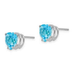 14k White Gold 8mm Blue Topaz Heart Post Earrings