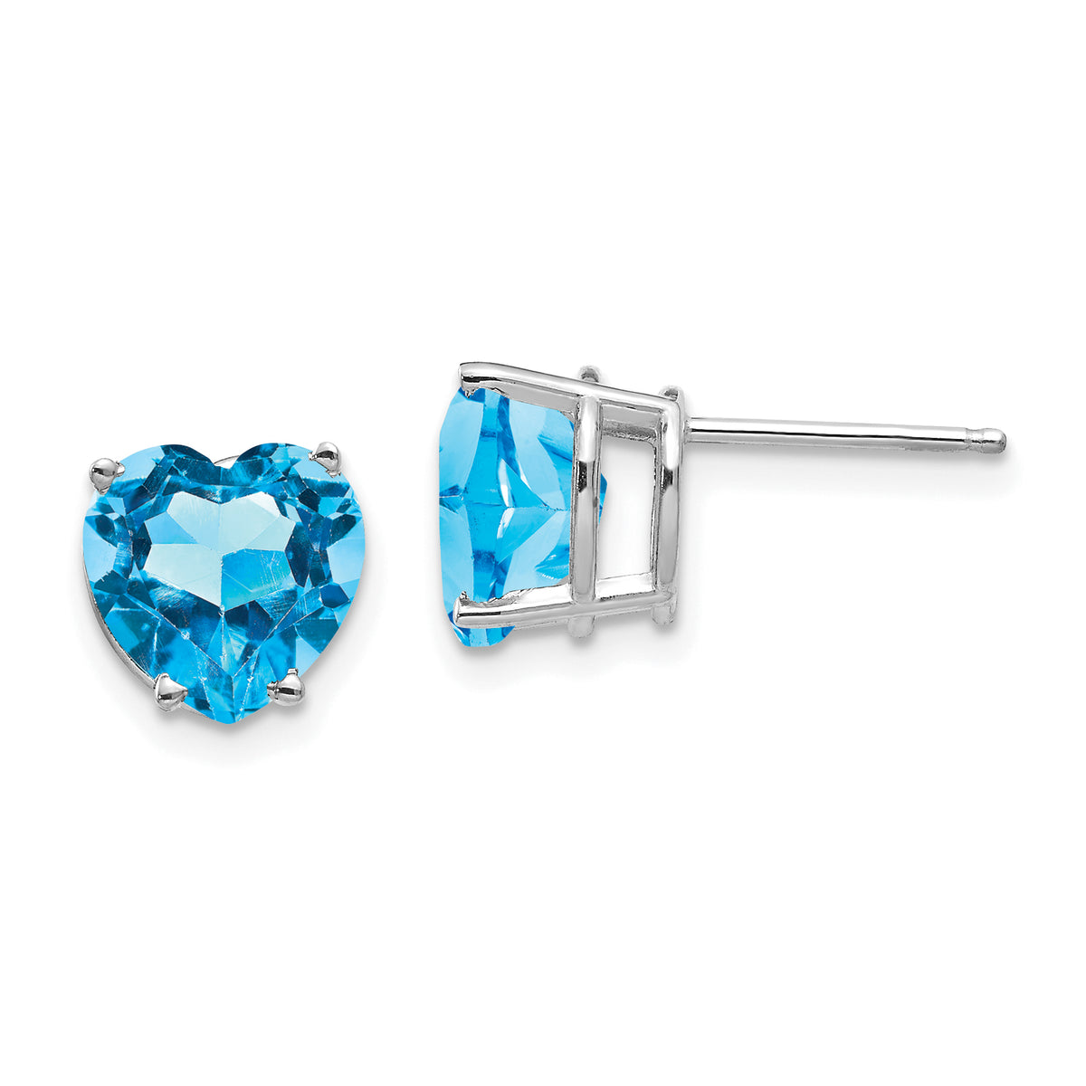 14k White Gold 8mm Blue Topaz Heart Post Earrings