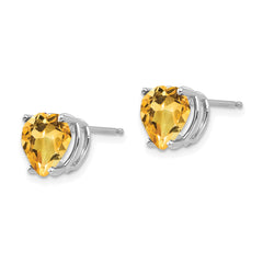 14k White Gold 8mm Heart Citrine Earrings