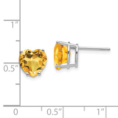 14k White Gold 8mm Heart Citrine Earrings