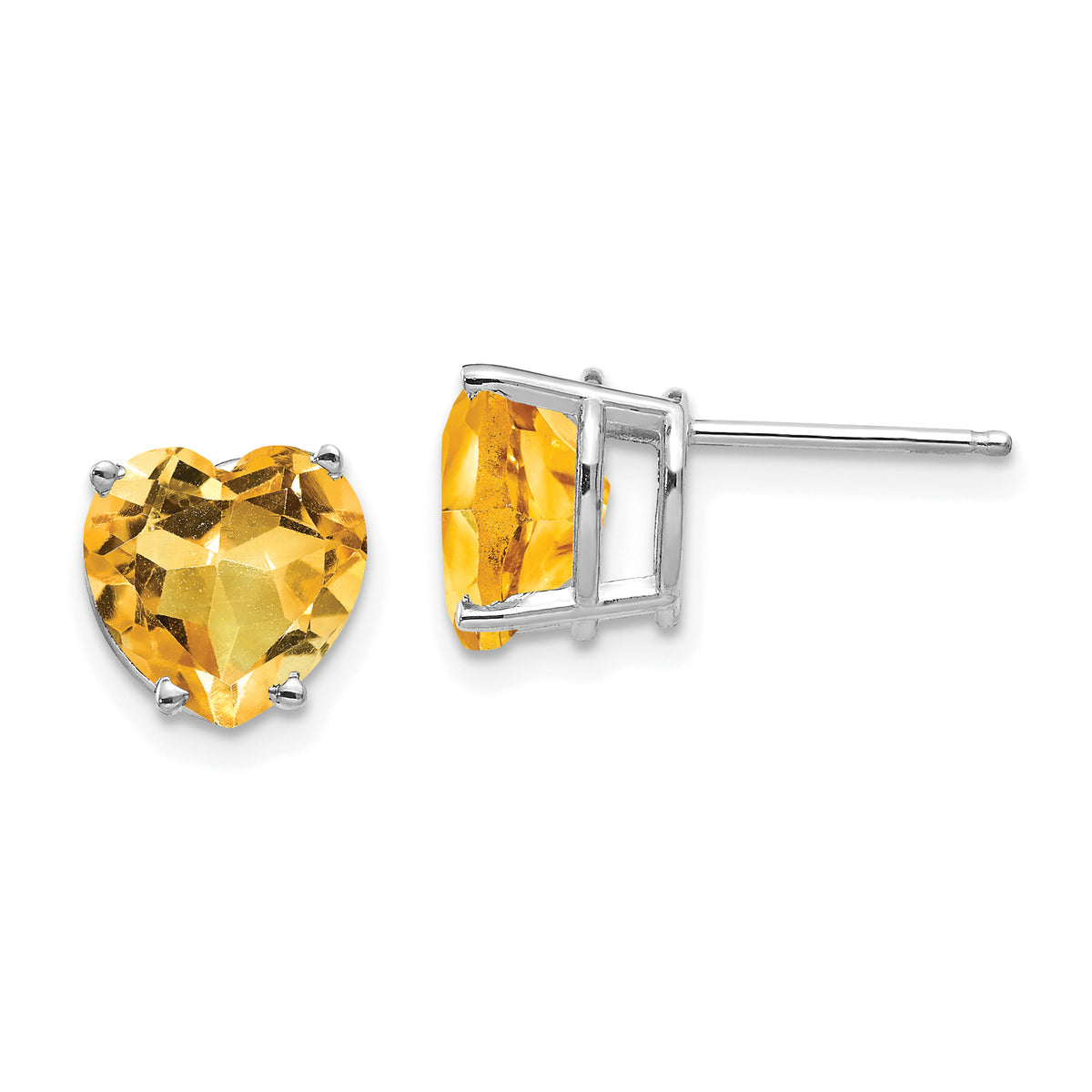 14k White Gold 8mm Heart Citrine Earrings