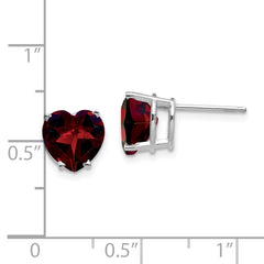 14k White Gold 8mm Heart Garnet earring