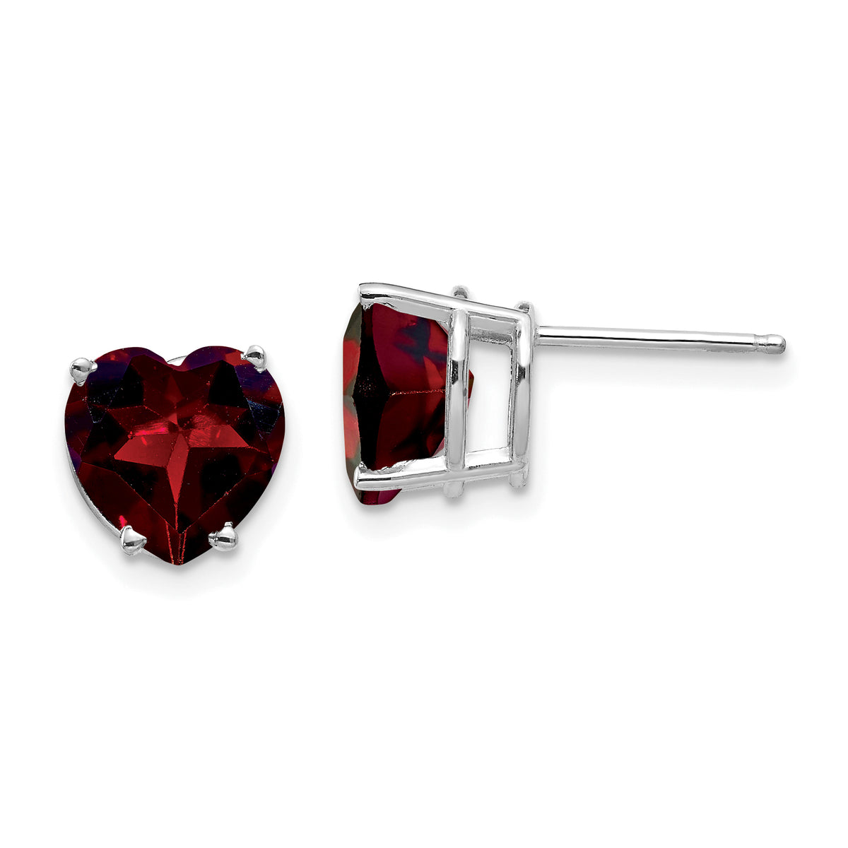 14k White Gold 8mm Heart Garnet earring