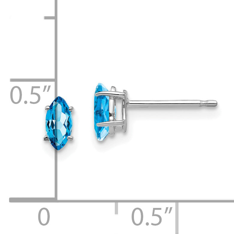 14k White Gold 6x3mm Marquise Blue Topaz earring