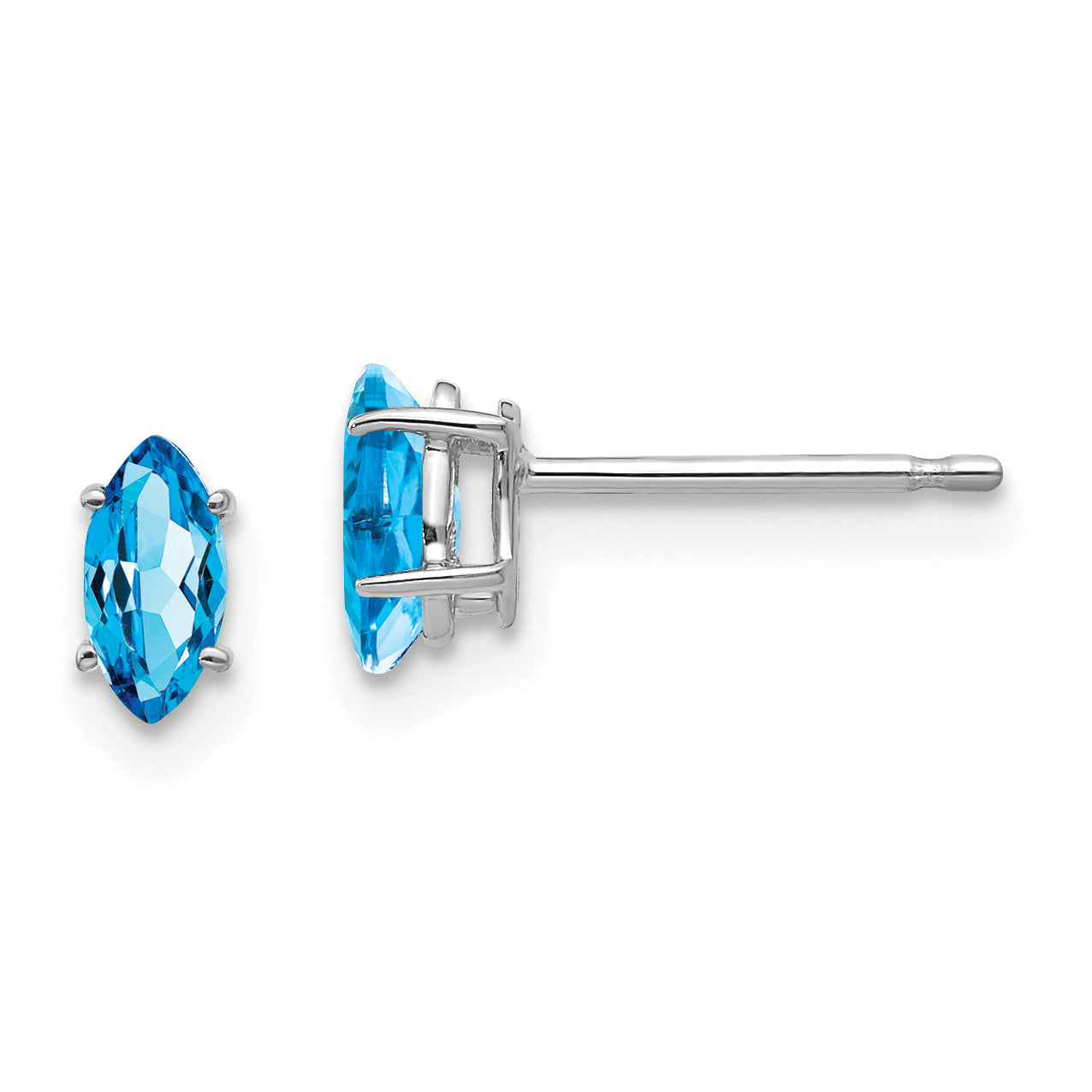 14k White Gold 6x3mm Marquise Blue Topaz earring