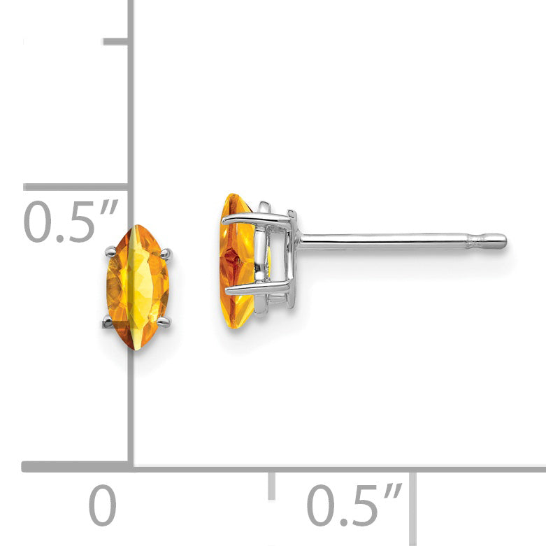 14k White Gold 6x3mm Citrine Marquise Stud Earrings