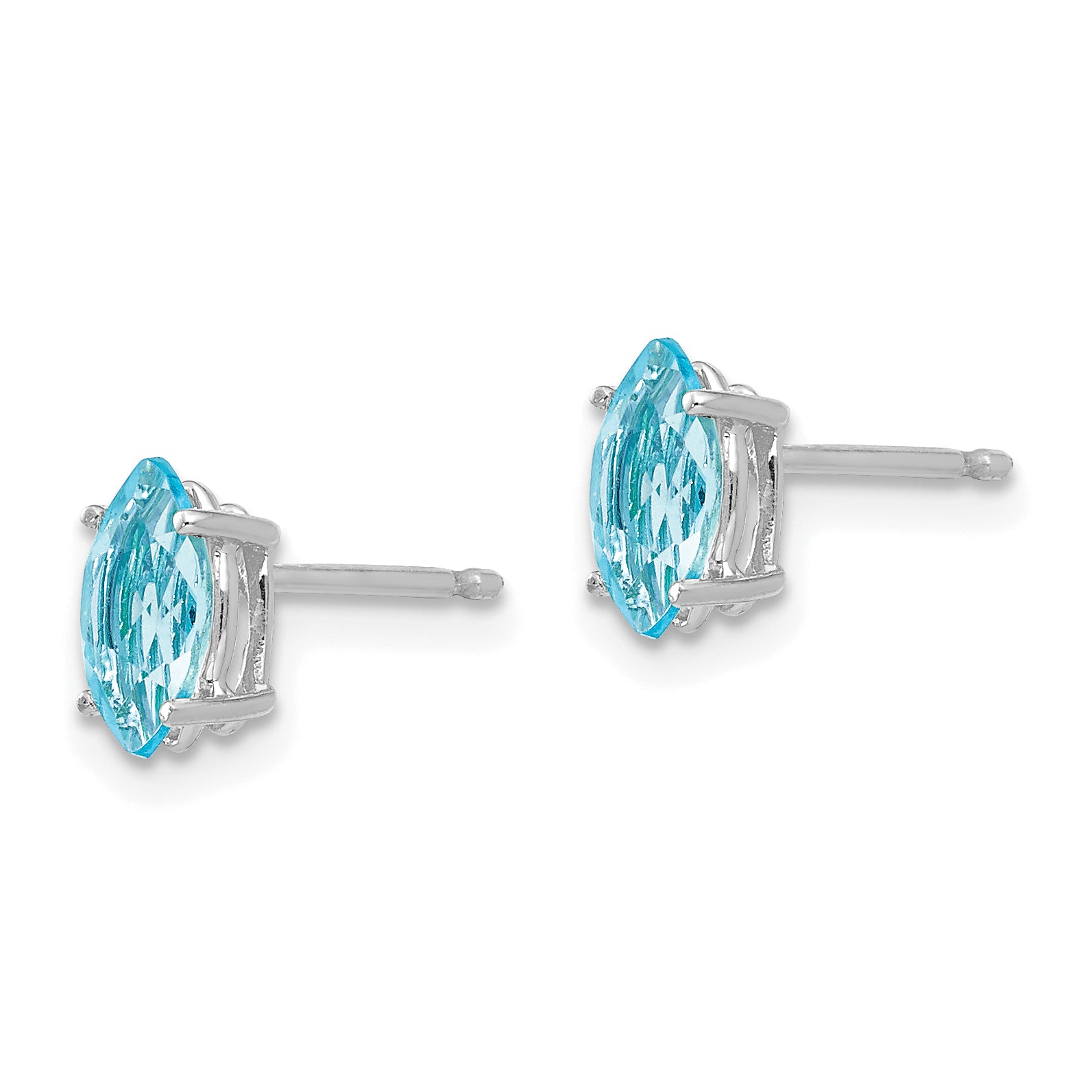 14k White Gold 7x3.5mm Blue Topaz Marquise Stud Earring