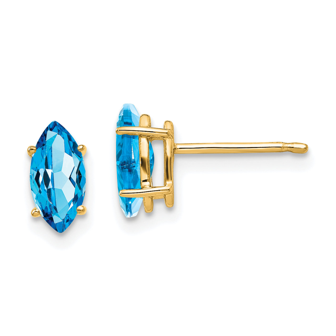 14k Blue Topaz Marquise Stud Earring