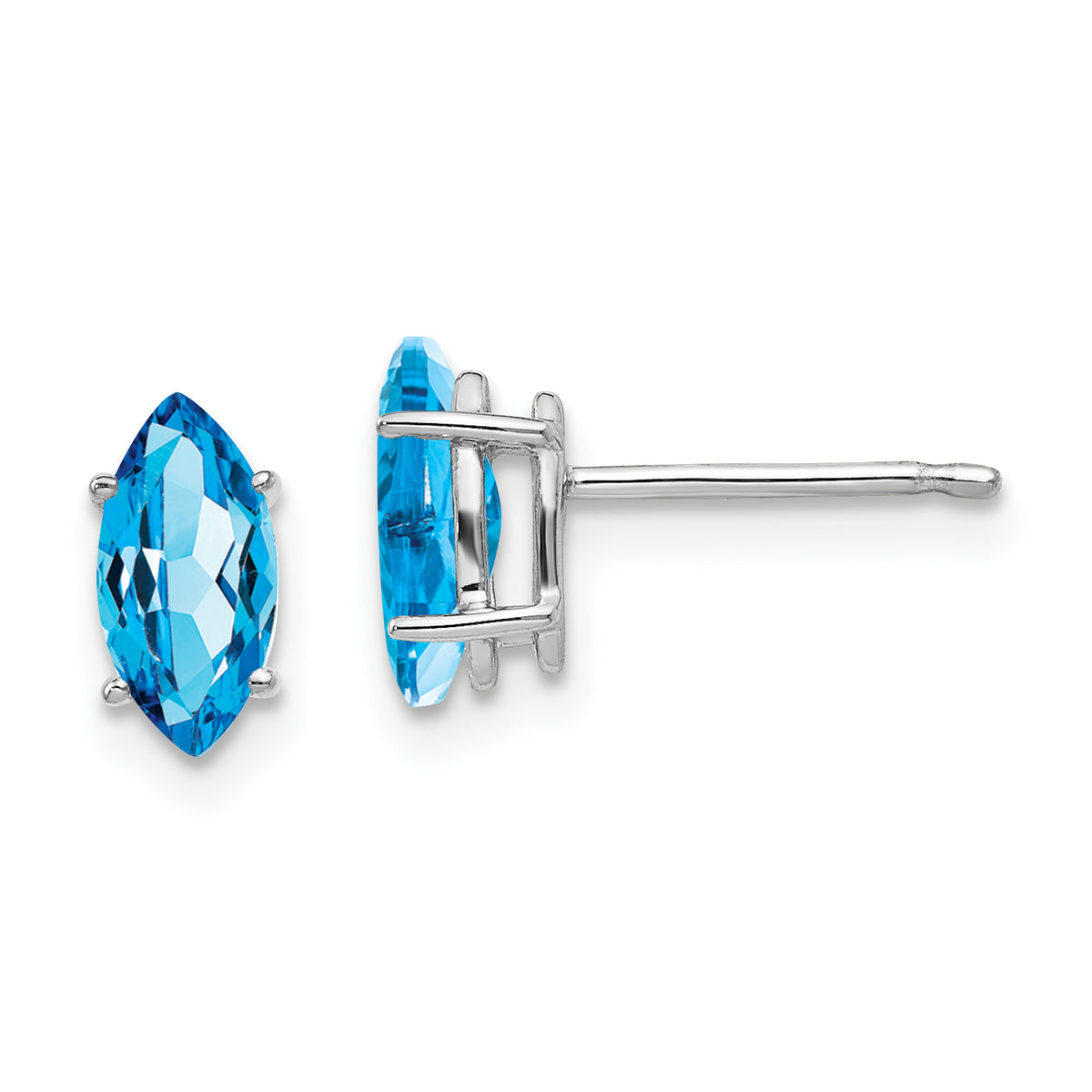 14k White Gold 8x4mm Marquise Blue Topaz earring