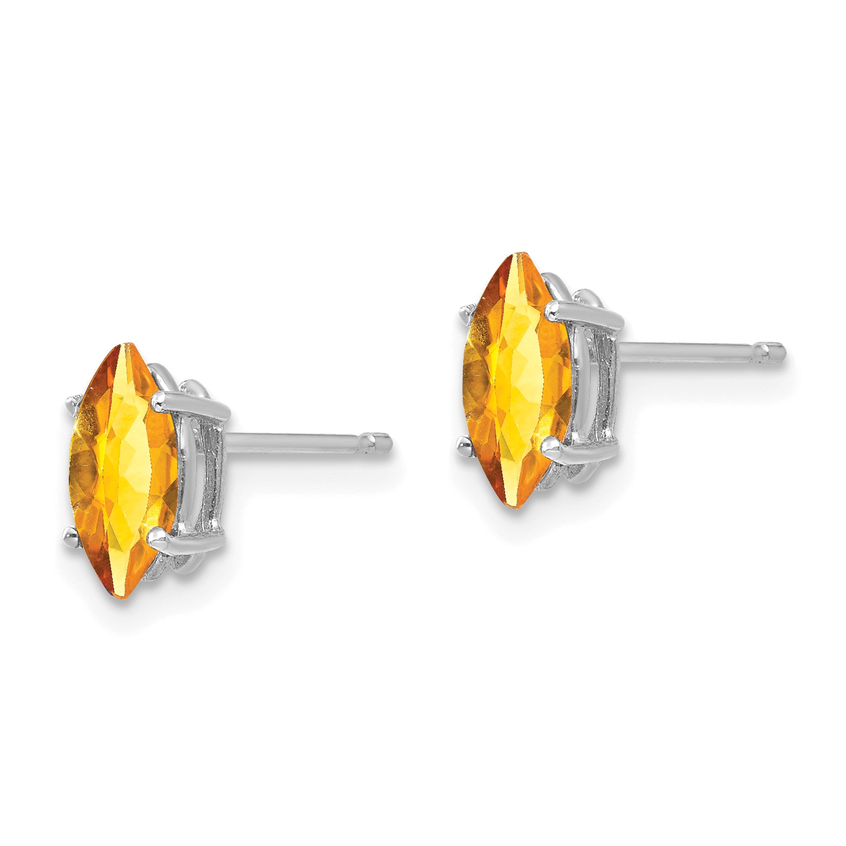 14k White Gold 8x4mm Citrine Marquise Stud Earring