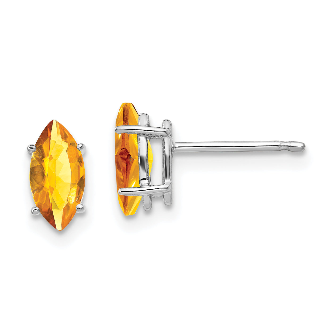 14k White Gold 8x4mm Citrine Marquise Stud Earring