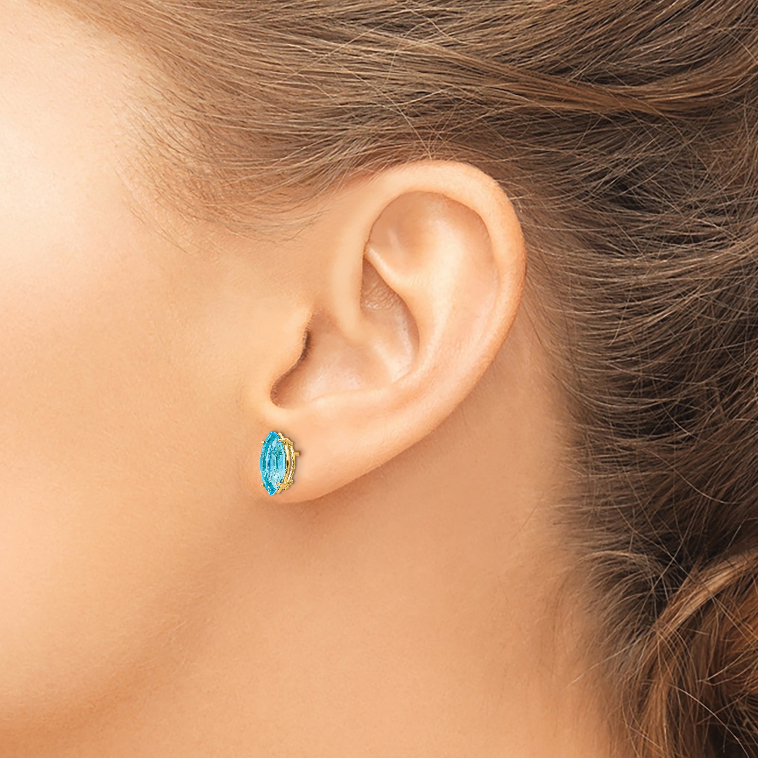 14k Blue Topaz marquis stud earring