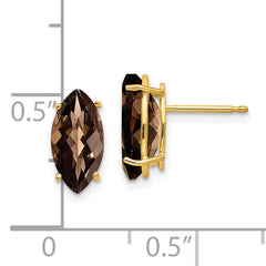 14k 10x5 Marquise Checker-Cut Smoky Quartz Earring