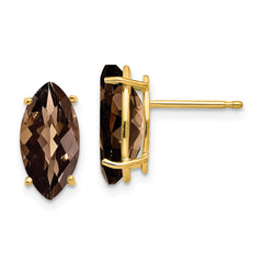 14k 10x5 Marquise Checker-Cut Smoky Quartz Earring