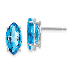 14k White Gold 10x5mm Blue Topaz Marquise Stud Earring