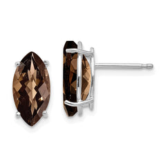 14kw 10x8mm Marquise Checker-Cut Smoky Quartz Earring