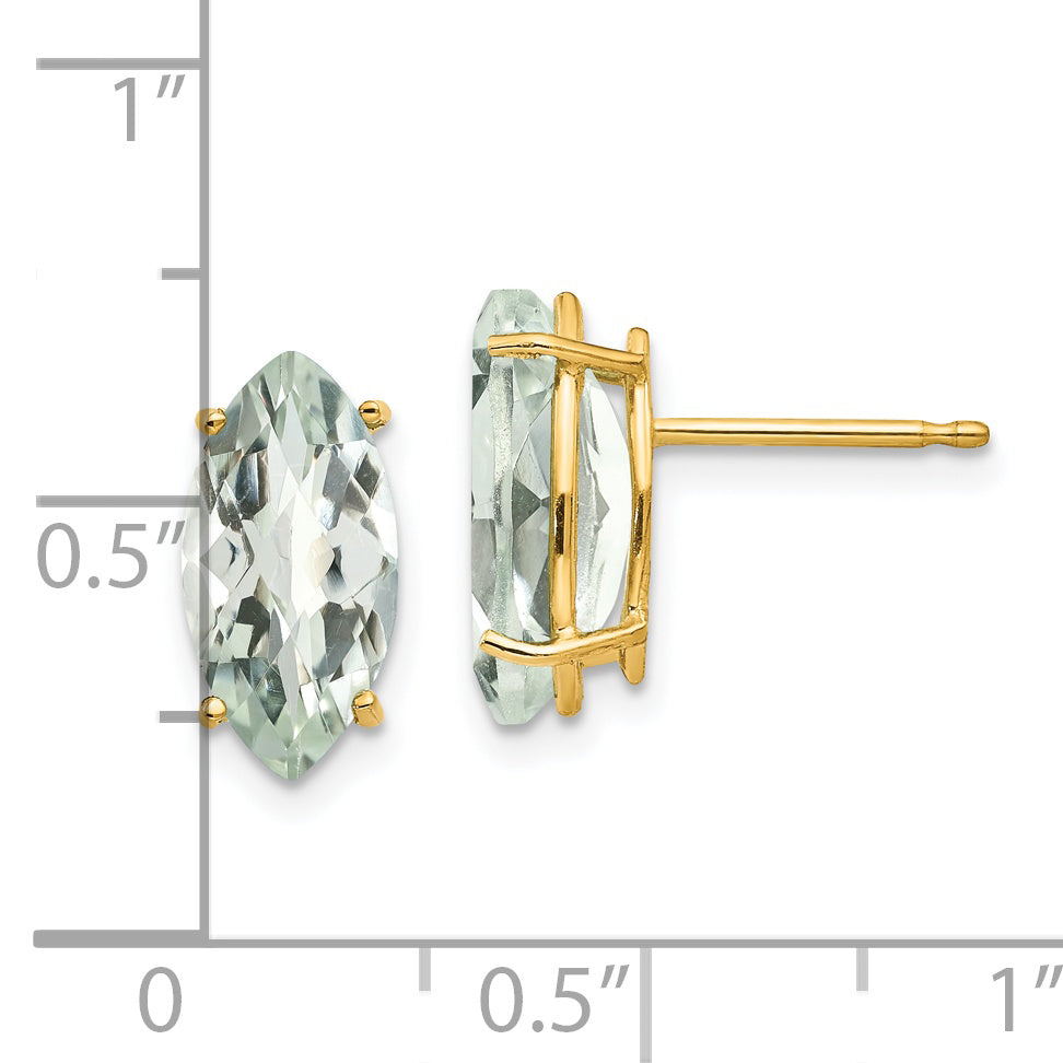 14k 12x6 Marquise Checker-Cut Green Quartz Earring