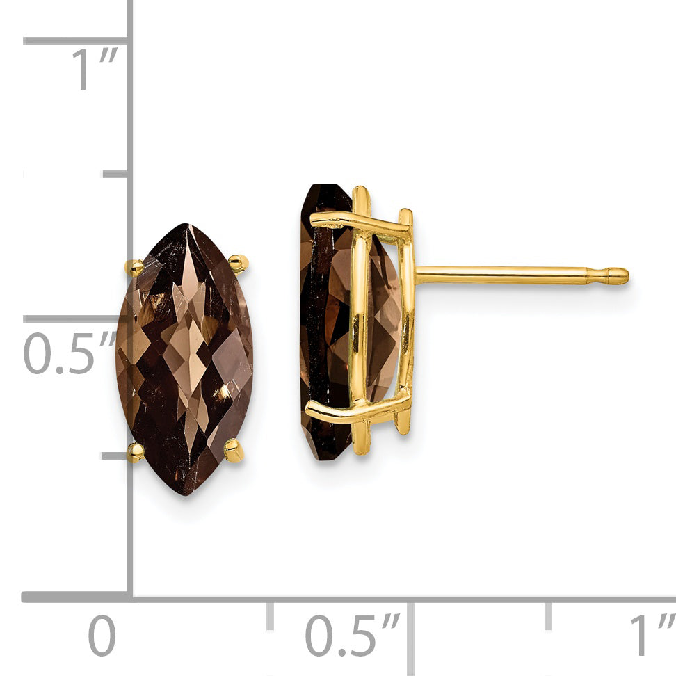 14k 12x6 Marquise Checker-Cut Smoky Quartz Earring