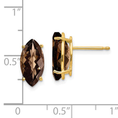 14k 12x6 Marquise Checker-Cut Smoky Quartz Earring