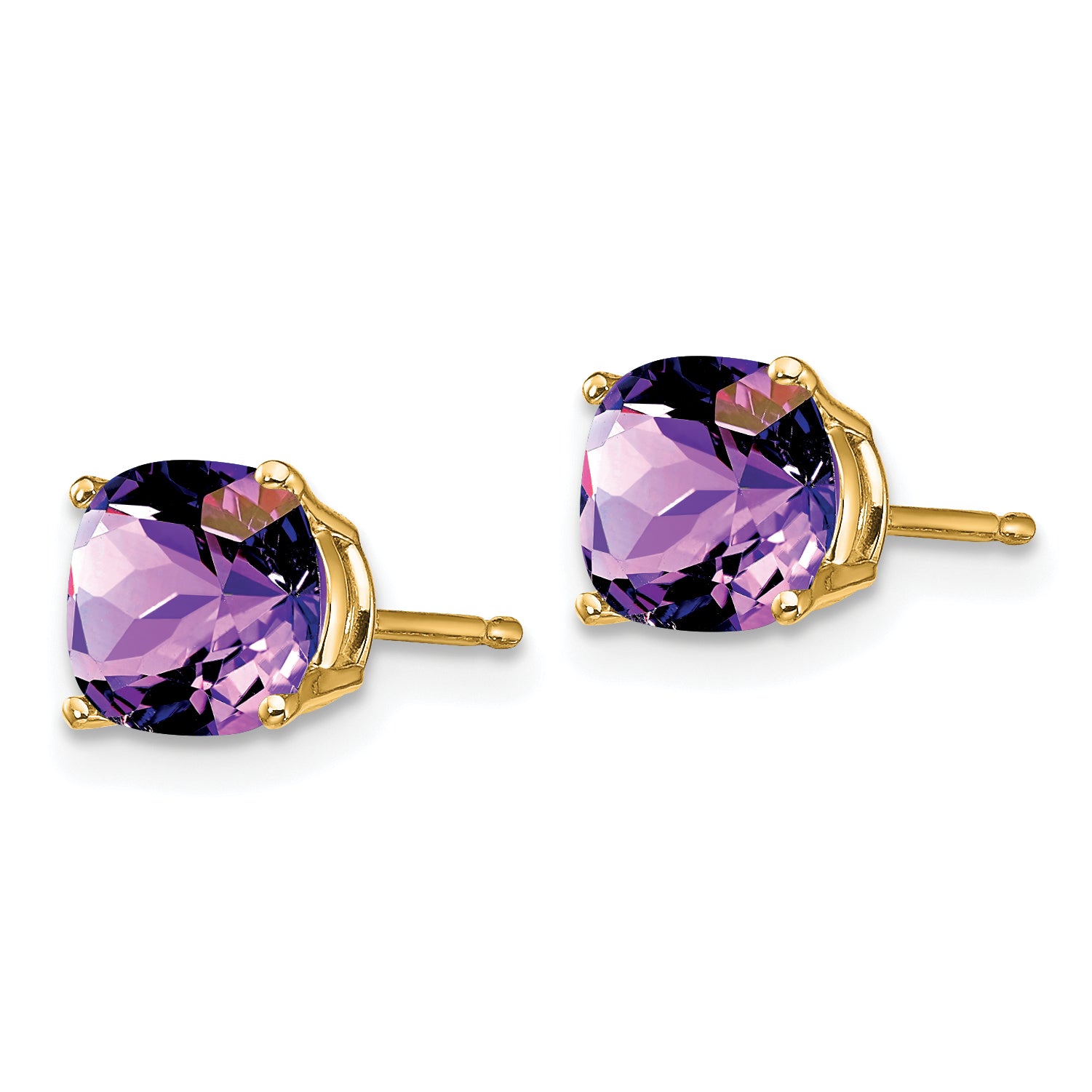 14k 6x6mm Cushion Amethyst Checker Earring