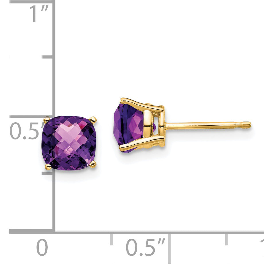 14k 6x6mm Cushion Amethyst Checker Earring