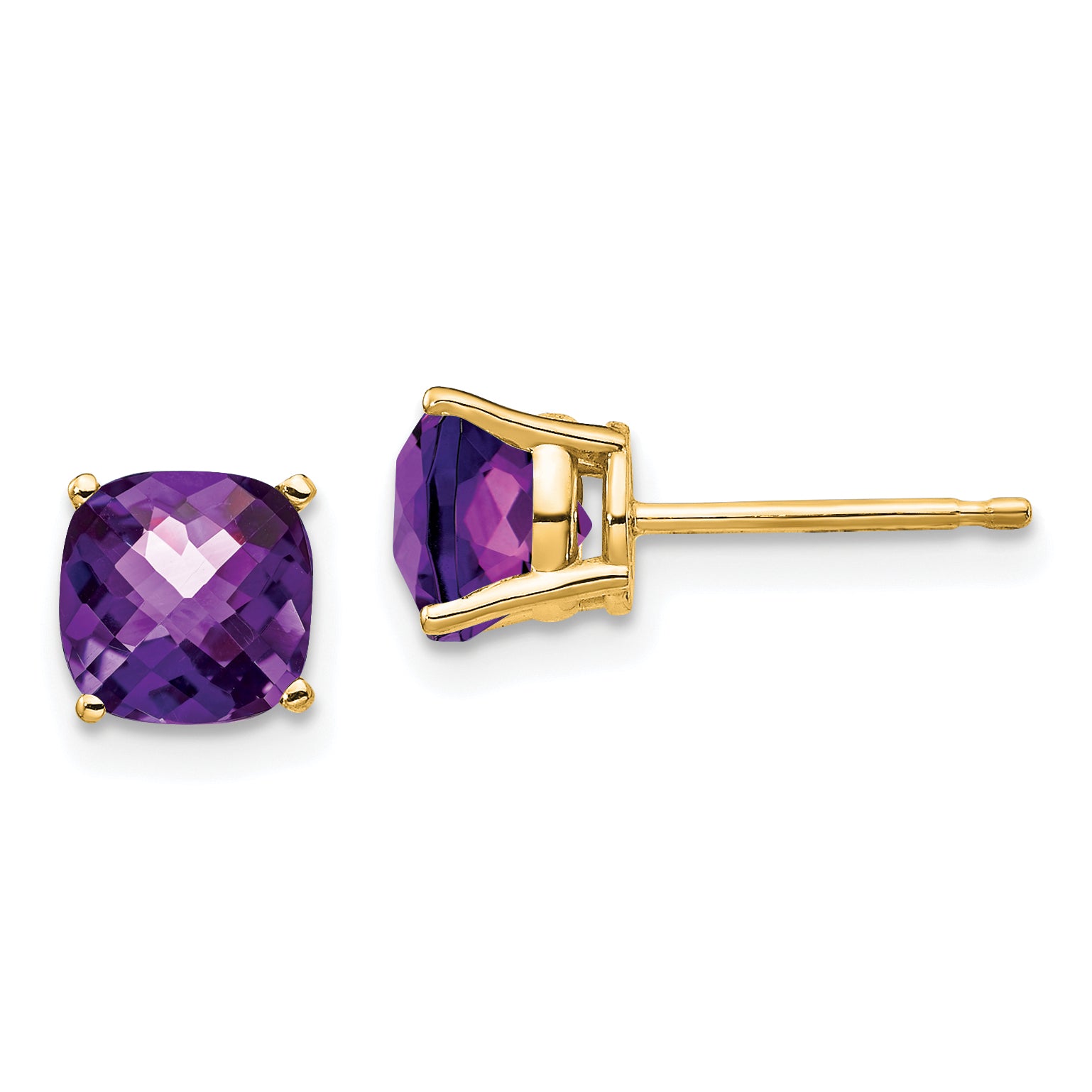 14k 6x6mm Cushion Amethyst Checker Earring