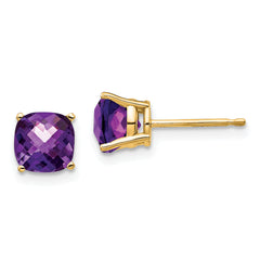 14k 6x6mm Cushion Amethyst Checker Earring