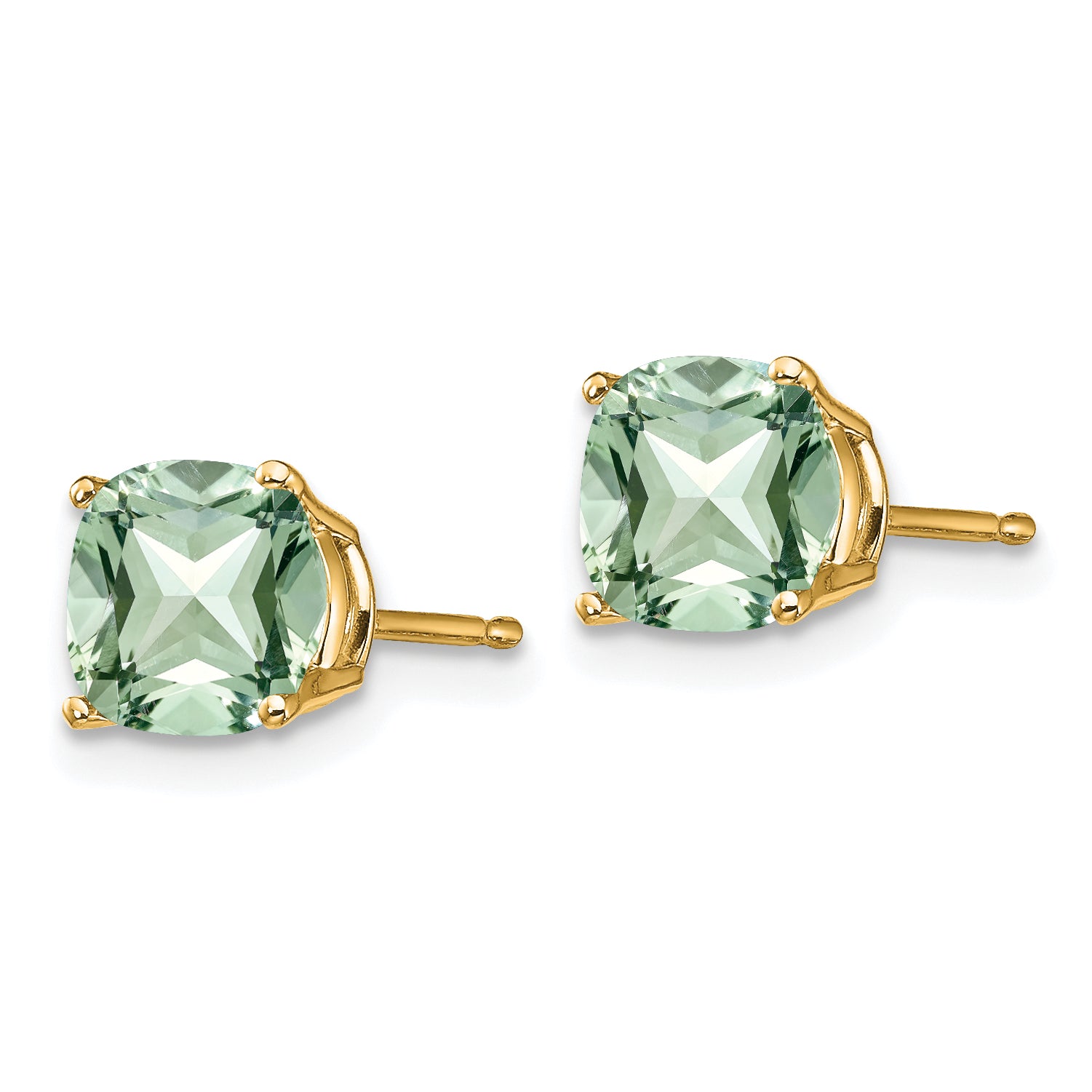 14k 6mm Cushion Green Quartz Earring