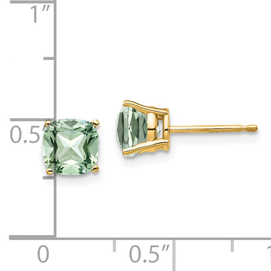 14k 6mm Cushion Green Quartz Earring