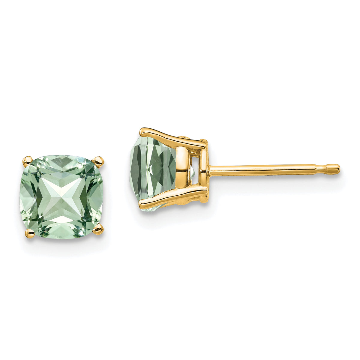 14k 6mm Cushion Green Quartz Earring